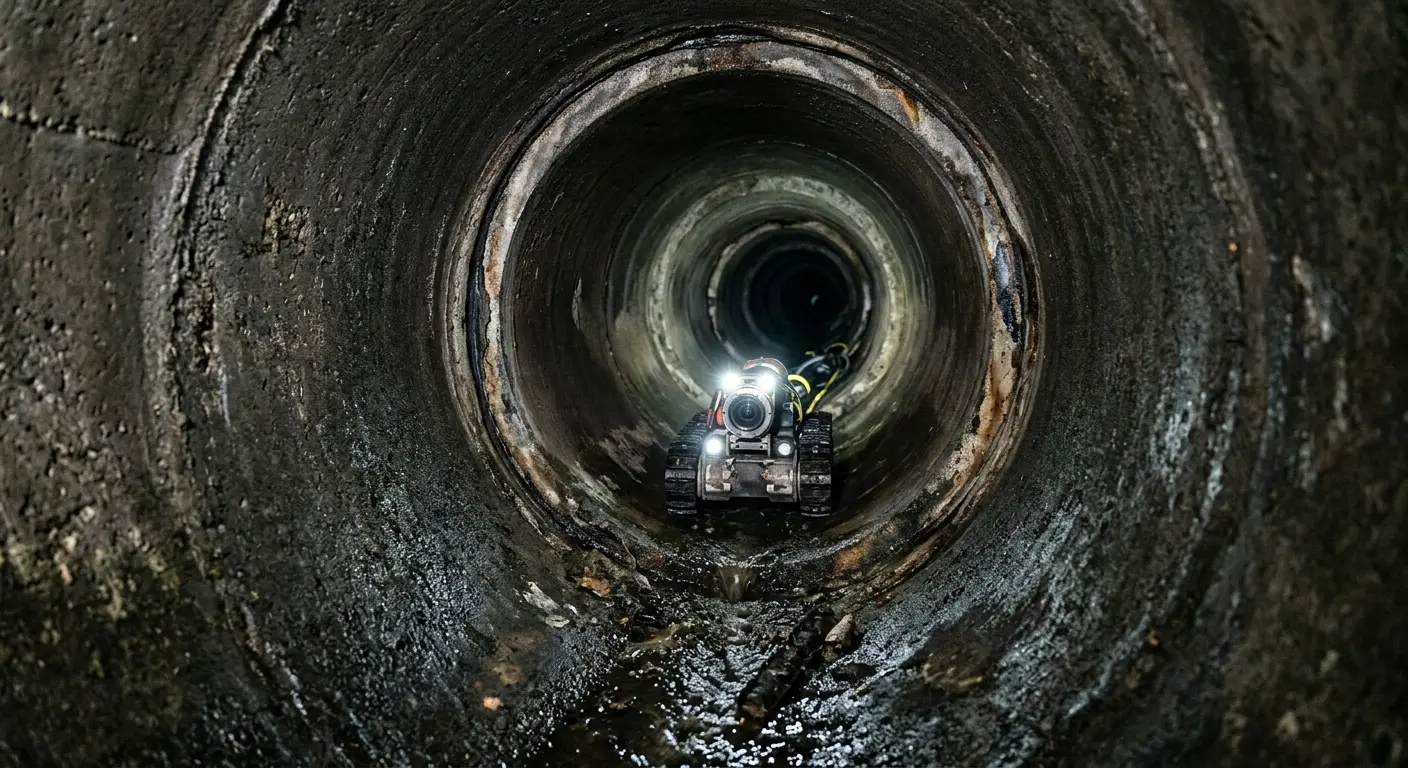 Robotic sewer camera inspecting pipe interior for Sewer Line Cleaning in Wanaque